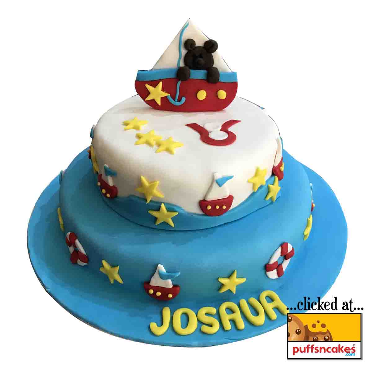 (1301) Boat Ocean Wave Teddy Theme Fondant Cake